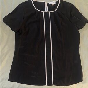 Calvin Klein Black and White Fitted Blouse with Bib Collar